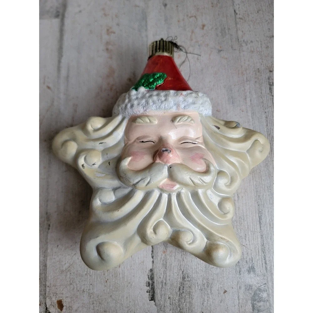 Santa AS IS vintage star large ornament blow mold Xmas mistletoe glitter unique